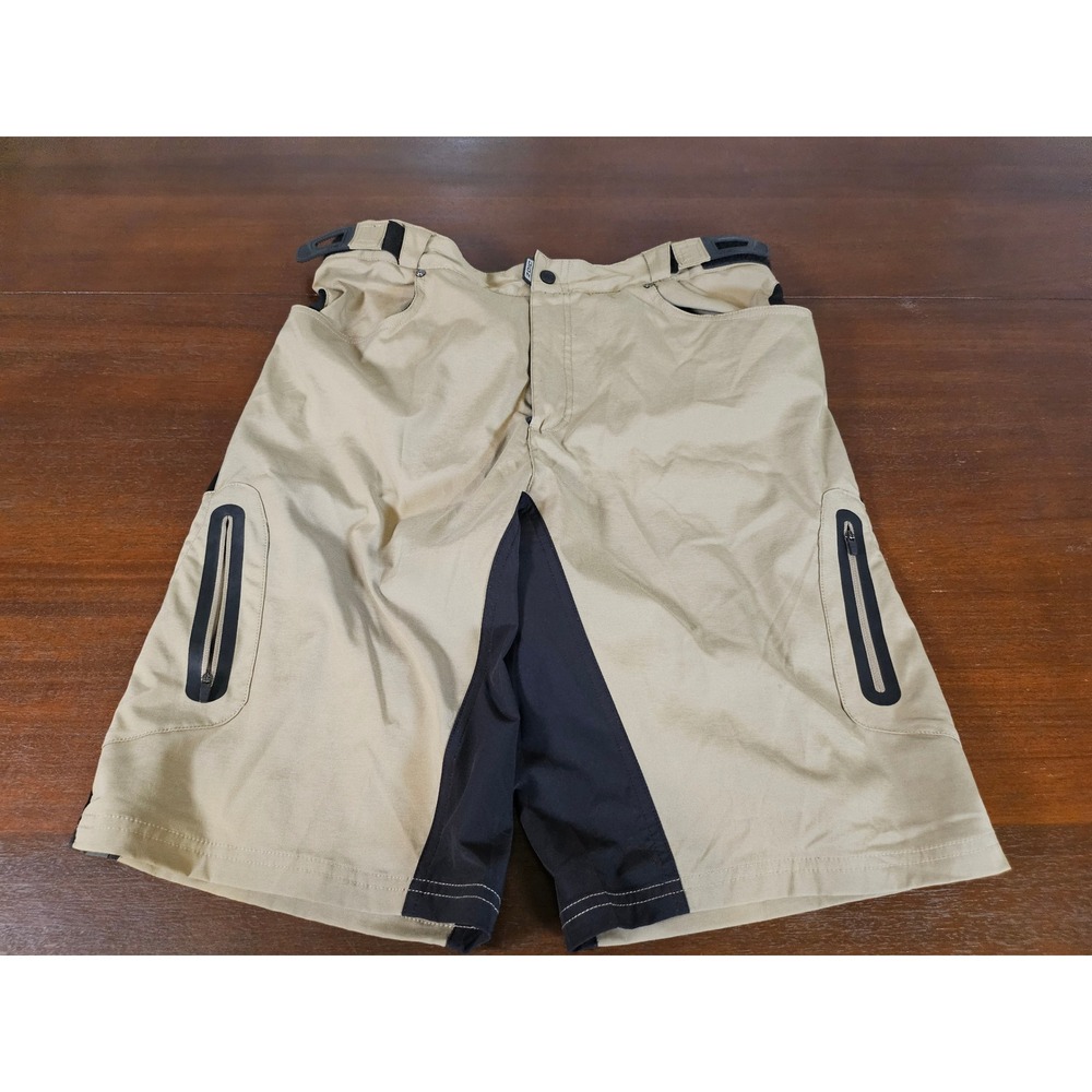 Zoic Ether Cycling Shorts Mens XL Tan Black Mountain Bike MTB Padded Liner